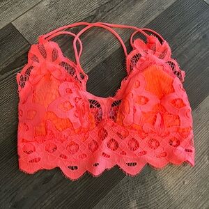 NWT miami Francesca’s Neon Coral Lace Bralette - Small